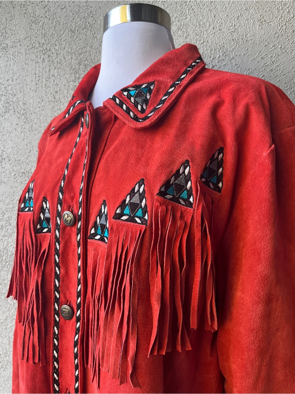 VTG 90s Bob Mackie Wearable Art Orange Suede Fringe Southwestern Jacket XL - Picture 12 of 16